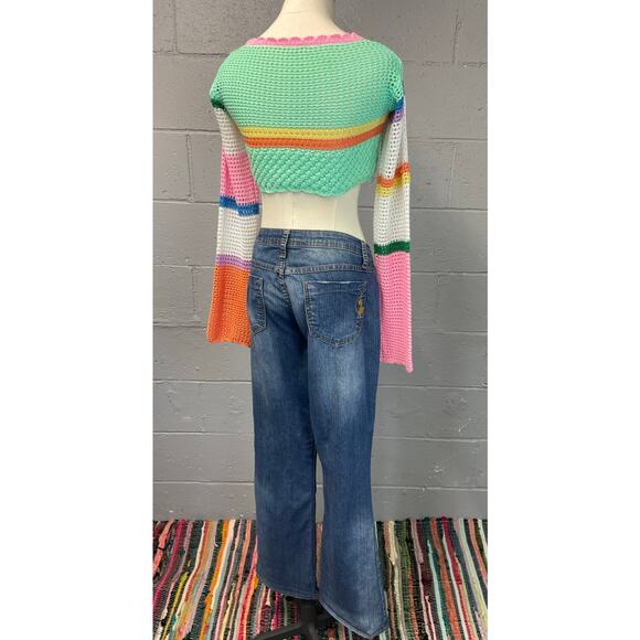 Vintage Y2K Low Rise Phat Fashions Baby Phat Jeans SZ 11 Embroidered Pockets - Picture 2 of 10